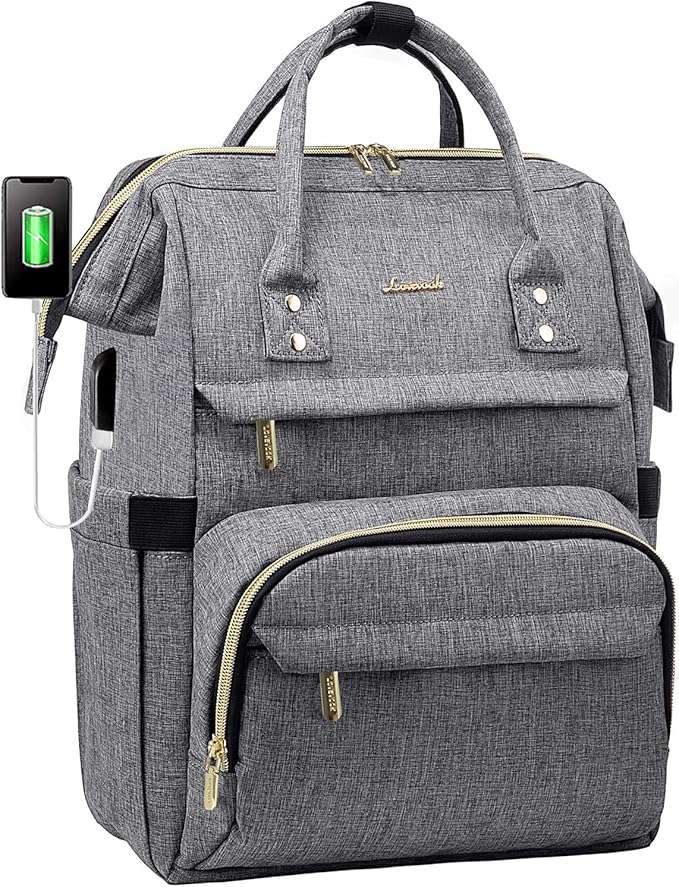 LOVEVOOK Extra Large Travel Laptop Backpack Women, 18 Inch Womens Work Backpack Purse, Waterproof Anti-theft Travel Back Pack with USB Charging Port for College Teacher Nurse, Grey