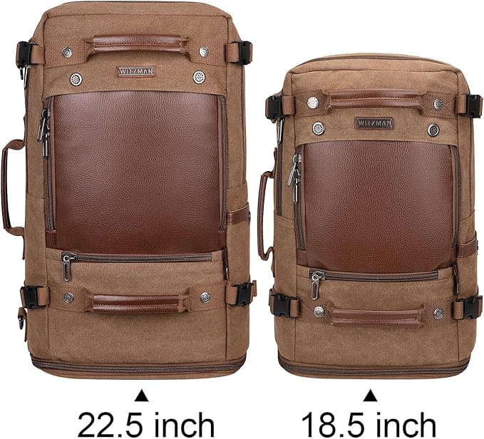 WITZMAN Travel Backpack for Men Women Carry on Luggage Backpack Canvas Rucksack Duffel bag with Shoe Compartment（A2021 big size brown）