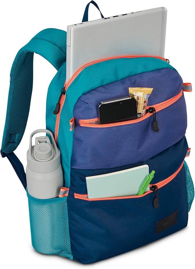 High Sierra Everclass Backpack - Travel or Work Laptop Bookbag with 360° Reflectivity, Dual Water Bottle Pockets & Fits Laptops Up To 15.6”, One Size, Dusk Purple/True Navy/Sea