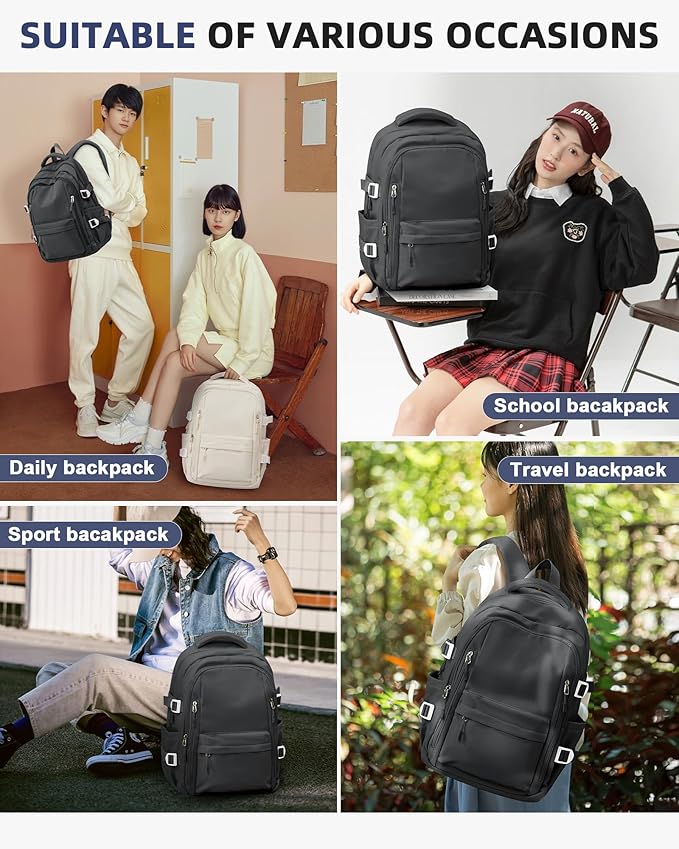BOXSAM Lightweight Backpack for Women, Large Laptop Travel Backpack Casual Daypack Bag Rucksack for Men.Grey