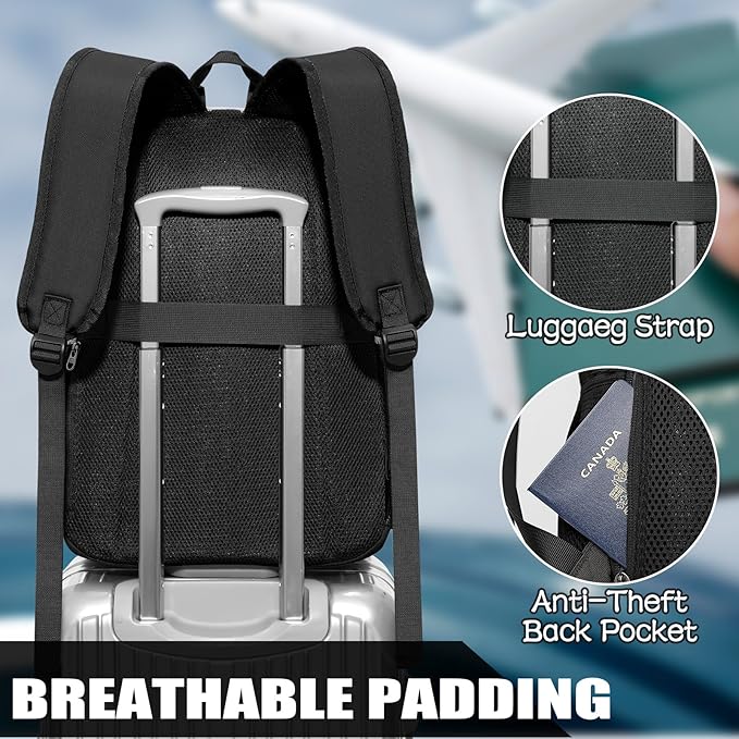 School Backpack for Teen Boys and Girls, Travle Laptop Backpack for men and women, Carry-on Lightweight Casual Black Bookbag with USB Charging Port Fit 17.3 Inch Laptop, Black