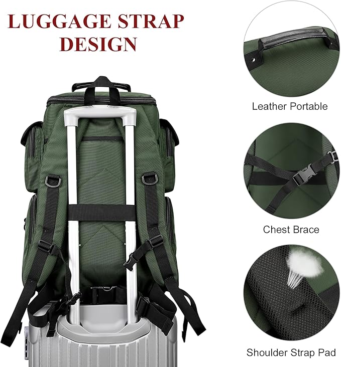 WITZMAN Travel Backpack for Men Carry On Backpack Duffel Bag Large Capacity Laptop Backpack 17 Inch (6695 Army Green)