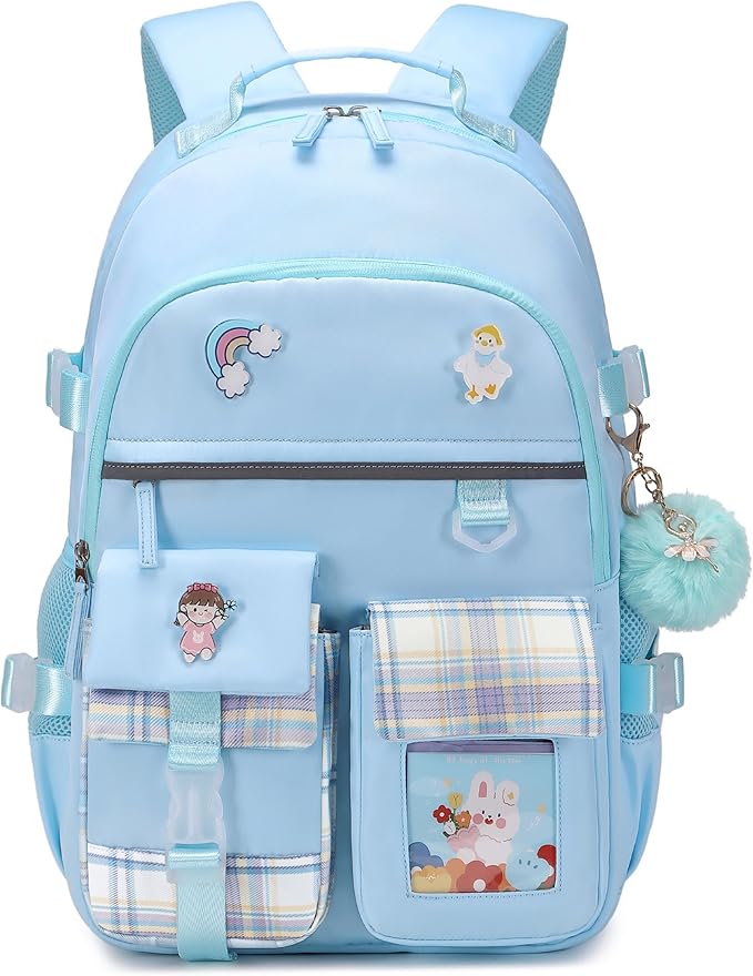 Backpack for Girls, 15.6 Inch Laptop School Bag Kids Kindergarten Elementary College Backpacks Large Bookbags for Teen Girl Women Students Casual Travel Daypacks (Blue)