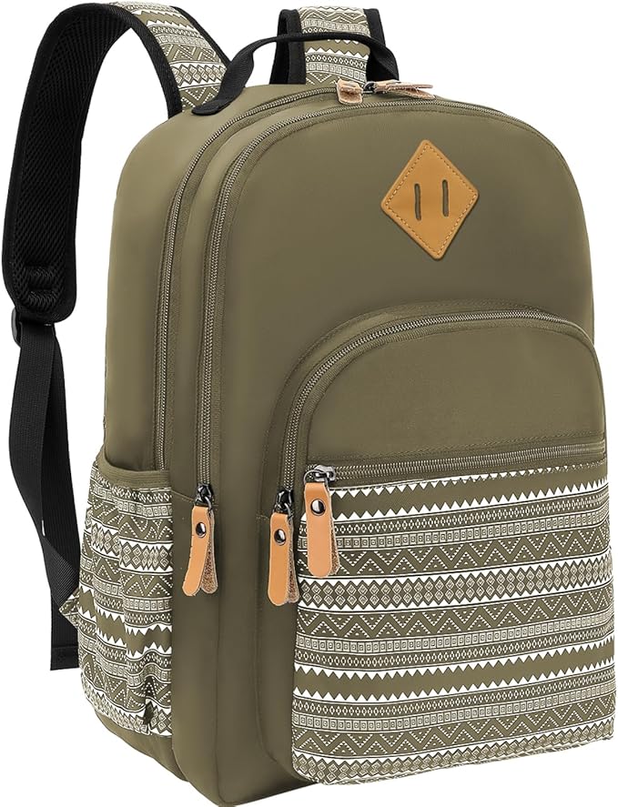 Leaper Geometric Backpack for School Laptop Backpack for Men Women Water-resistant Bookbags Travel Backpack Girls Army Green