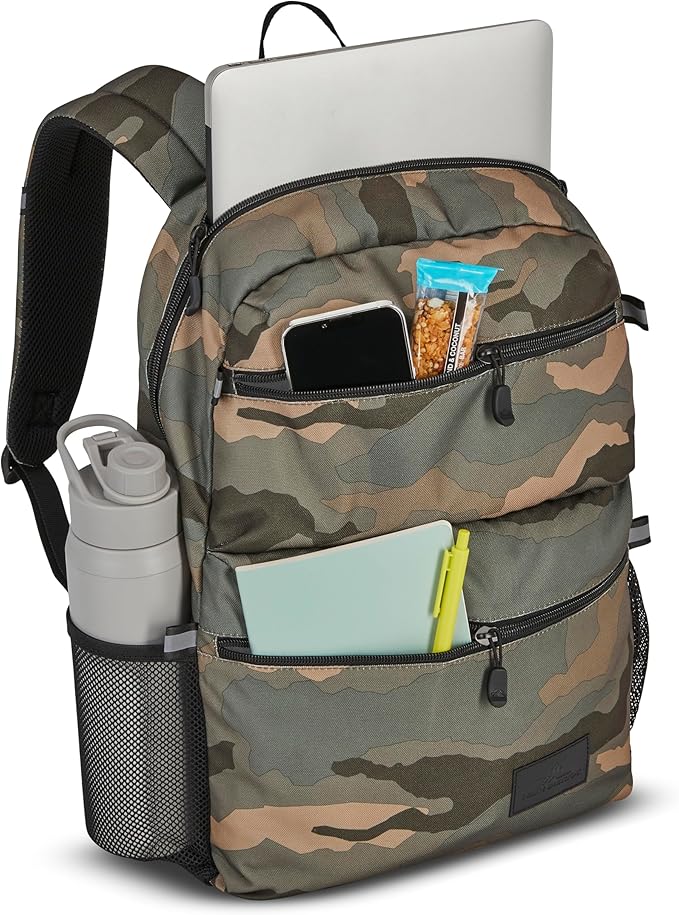 High Sierra Everclass Backpack - Travel or Work Laptop Bookbag with 360° Reflectivity, Dual Water Bottle Pockets & Fits Laptops Up To 15.6”, One Size, Natural Camo