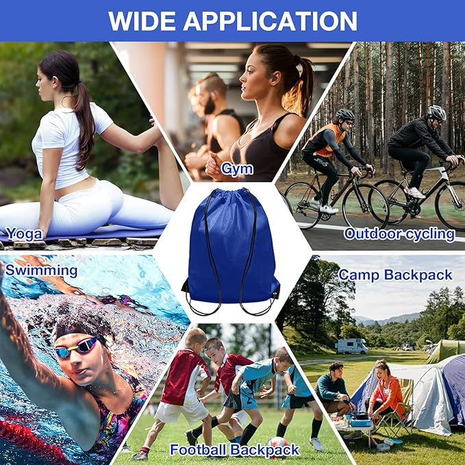 HIIXHC 2-Pack Blue Drawstring Backpacks, Cinch Bag, Lightweight & Washable Sackpack, Perfect for Gym, Sports, Travel - Men & Women,X-Large 22.4"x17.5"