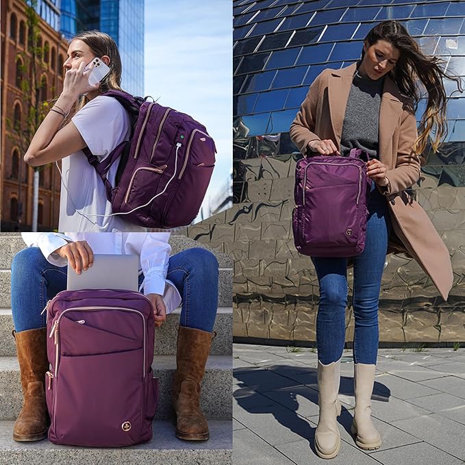 Swissdigital Design Business Laptop Backpack for Women, College Computer Backpack with USB Charging Port, Fits 15.6 Inch Laptop Travel Work Backpack, Purple | SD1006F-46