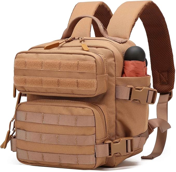 9L Mini Backpack for Women, 9L Small Hiking MOLLE Backpack for Gym, Travel, Camping (Brown)