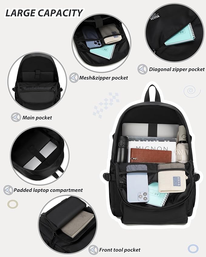 Caoroky knight College School Bag for Men Women Laptop Backpack 15.6 Inch Anti Theft Travel Daypack Large Elementary Middle High Bookbags for Teens Girls Boys Students-Medium，black