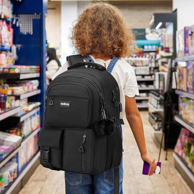 Cute School Backpack for Women,Bookbag Middle High School Bags Teen Girls,Knapsack Back Pack Stuff for College Student,Black