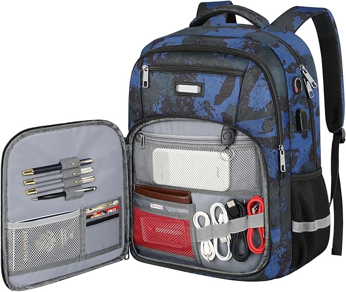 Jiefeike Laptop Backpack for Men, Large Travel Backpack TSA Friendly Anti Theft Backpacks with USB Charging Port, Water-Resistant Bag Daypack for Work, 17.3inch Approved Computer Bookbag & Notebook