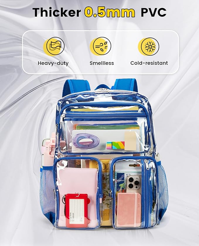 Vorspack Clear Backpack Heavy Duty - Extra Large Clear Bookbag Transparent See Through Backpacks for College Work Festival - Blue