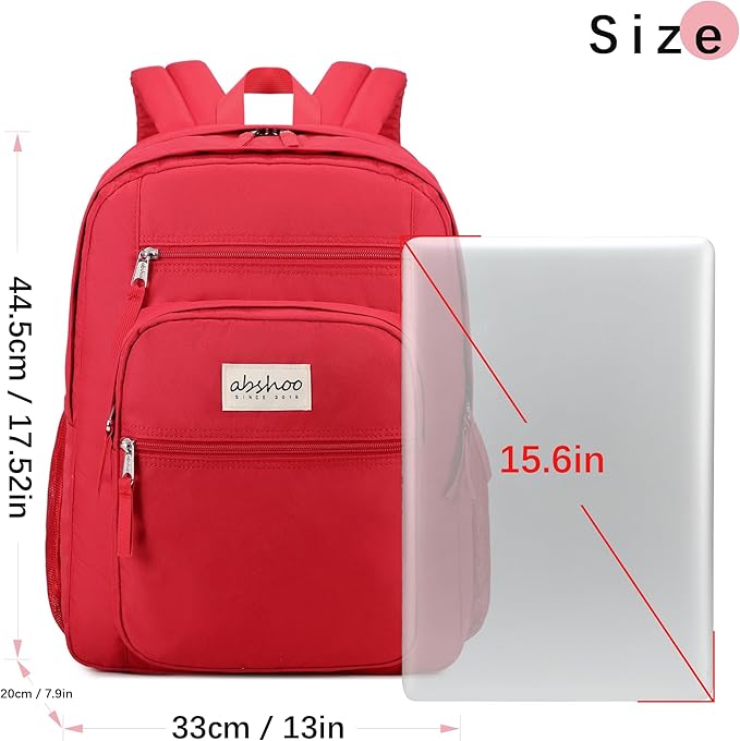abshoo 32L Big Student Laptop Backpack For College Men Women Middle High School Teen Bookbag Travel Backpack Daypack (Red)