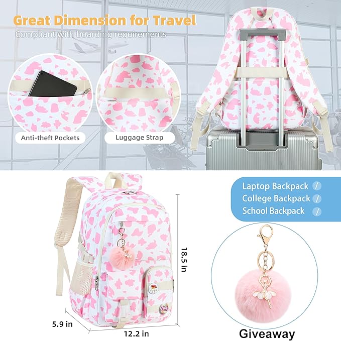 Hidds Backpack for Girls College School Backpacks Kids Bookbag School Bag Travel Laptop Daypack Teens Women (Pink)