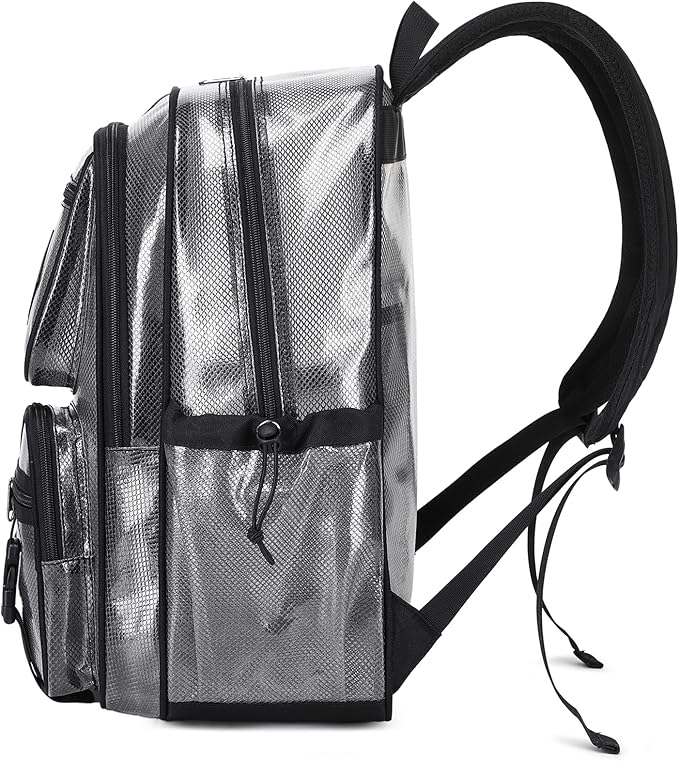 MOONBABY Clear Mesh Backpack for School Heavy Duty See Through Backpack Transparent Net Bookbag Girls Boys Back Pack for Swimming, Beach, Sports, Work, Travel (Black)