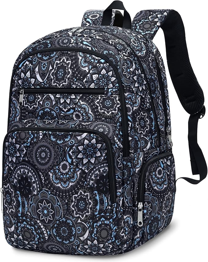 Large Backpack for Women Backpack with Lots of Pockets for Travel Work School Bookbag with Laptop Compartment for High School College Girls Mochilas Morrales para Mujer (Black/Gray, Paisley)