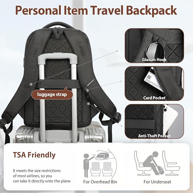 17-Inch Laptop Backpack for Men & Women, 25L Business Work Backpack with USB Charging Port, Water Resistant Computer Bag with Anti-Theft Pocket for Travel Office Daily– Black