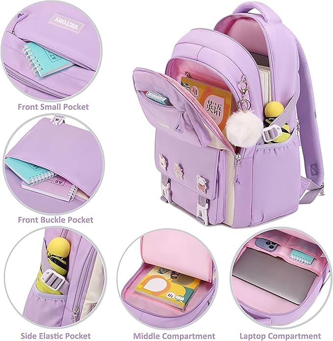 AO ALI VICTORY Backpack for Women Girls Set with Pencil Case 15.6 Inch Laptop School Bag Kids Elementary College Backpacks