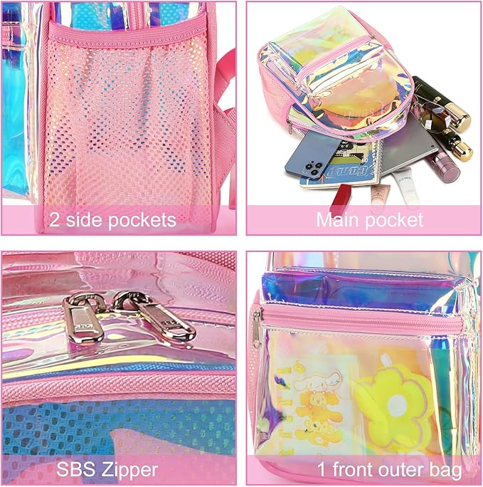 BTOOP Clear Mini Backpack for Stadium Events 12x12x6 Small Transparent Backpacks Plastic See Through Clear Bag for Concerts Work Festival Security Travel