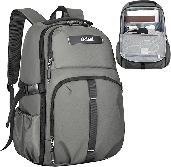 Goloni Airline Approved Travel Backpack 35L - Under Seat Carry On, Water Resistant 15.6 Inch Laptop Compartment for Men Women Work Travel,Gery
