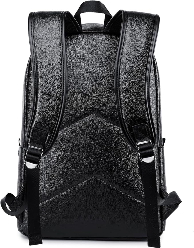 weiatas Black Leather Laptop Backpack for Men Women Work Travel, College School Backpack Casual Daypack fits 15.6 Inch