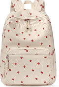 mibasies School Backpack for Girls with Laptop Sleeve: 18IN Large Capacity Corduroy Bookbag for Primary Middle School/College, Travel Daypack for Teens Women - Beige Strawberry