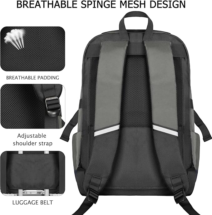 Goloni Airline Approved Travel Backpack 35L - Under Seat Carry On, Water Resistant 15.6 Inch Laptop Compartment for Men Women Work Travel,Gery