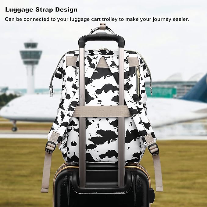 Cow Print Laptop Backpack for Women Men, 15.6 inch College School Backpack Bookbag for Work/School/Travel/Business