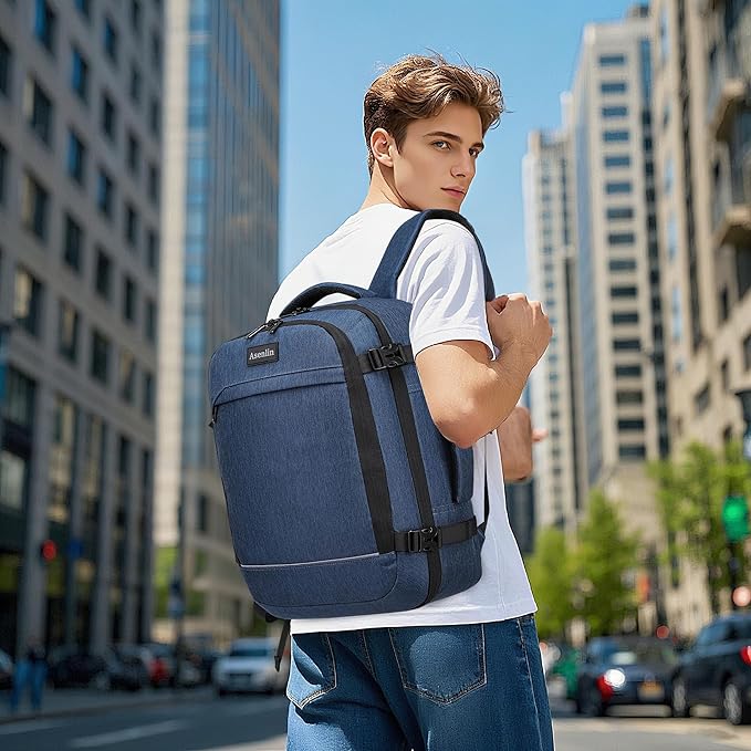 Asenlin Travel Backpack for Women Men,Flight Approved Carry On Luggage 30L Water Resistant Business Mochila Work Laptop Backpacks Fits TSA 15.6 Inch Computer College Weekender Outdoor Hiking-Blue