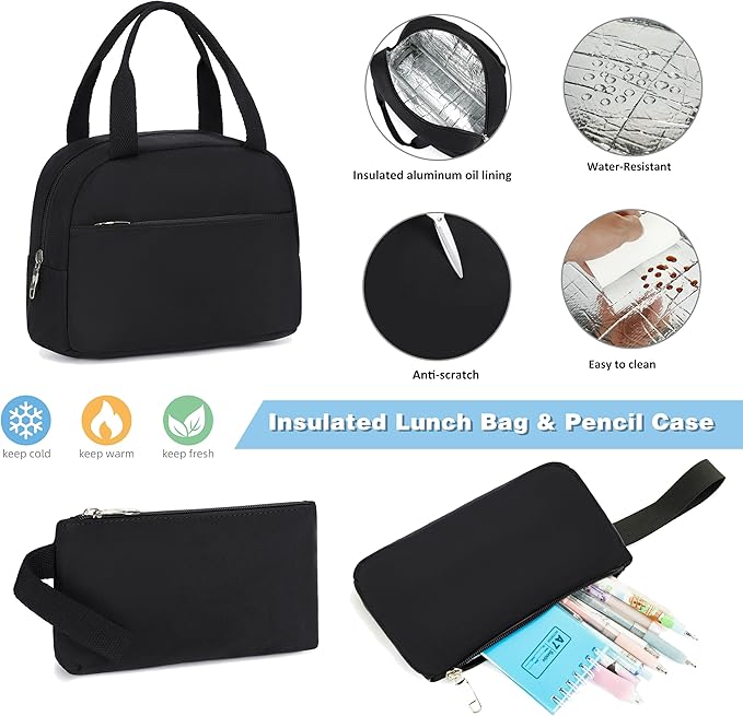 Caoroky knight College Laptop Backpack for Men Women 3 PCS Set Bookbag Large School Backpacks with Lunch Bag Pencil Case Anti Theft Travel Backpack Rucksack-Medium,Black