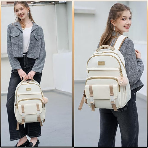 Caoroky knight Women Laptop Backpack 15.6 Inch Office Business Work Backpacks Purse Anti Theft Travel Back Pack School College Bookbag Nurse Teacher Learning Daypack Computer Rucksack,Beige