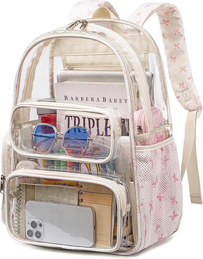 BTOOP Clear Backpack Heavy Duty Transparent Backpack 17" See Through Bookbag for College Work Festival Security with Padded Strap Large Capacity