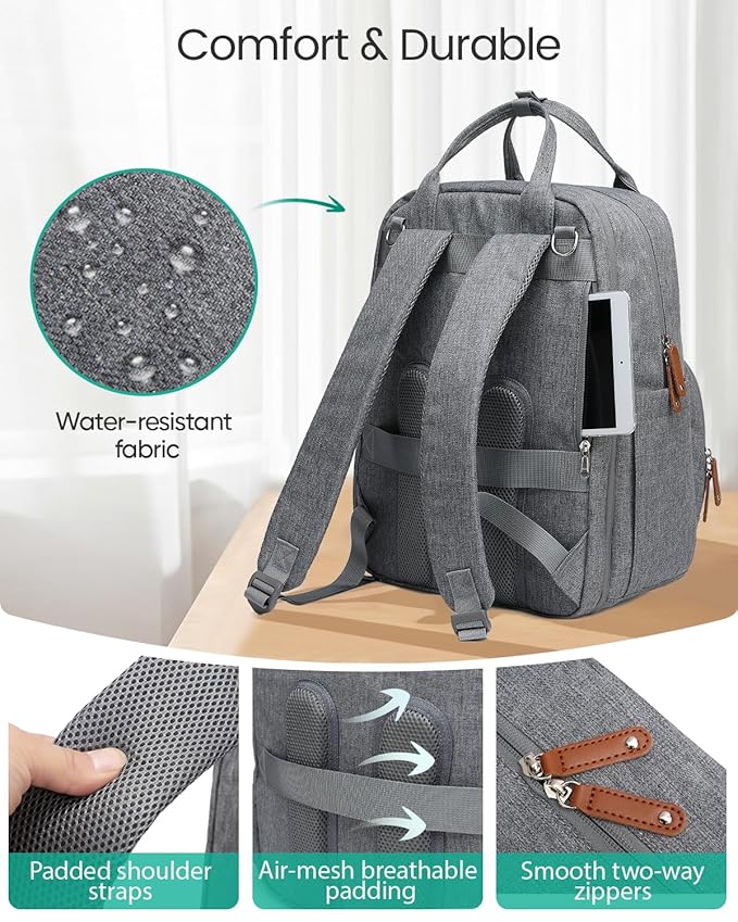 Extra Large Diaper Bag Backpack for Two Kids Twins - Expandable Baby Bag (26-36L), Dual Big Compartments - Includes Changing Pad & Stroller Straps, Unisex Grey