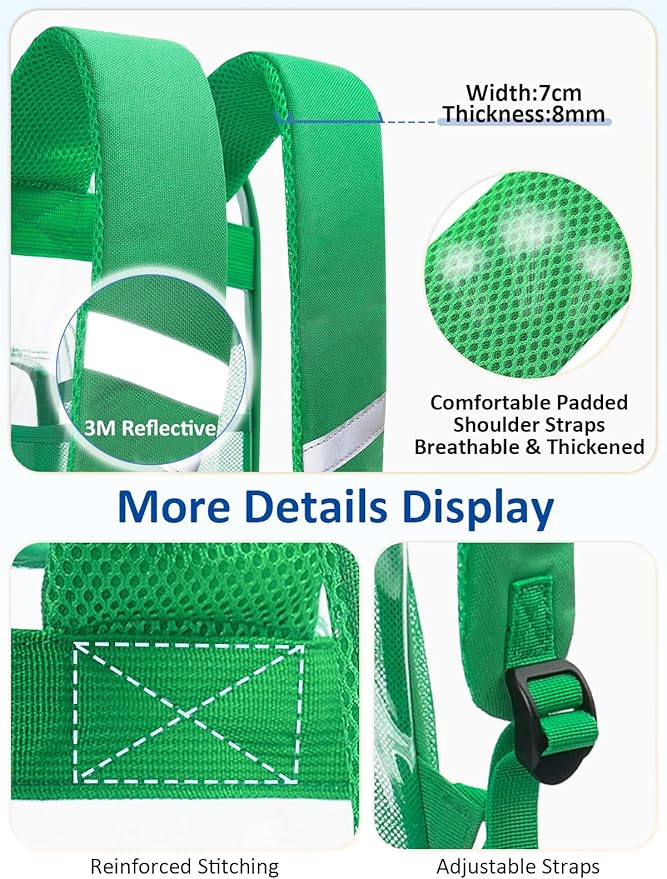 Extra Large Clear Backpack with TSA Lock, Heavy Duty Transparent See Through Clear Bookbag for College, Work, Travel, Casual Sport, Green