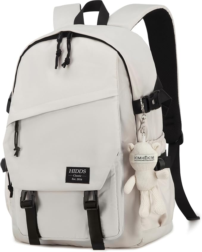 College Laptop Backpack for Men Women 15.6 Elementary Middle High School Book Bag For Teens Girls Boys Anti Theft Travel Backpacks Waterproof Casual Daypack Large Student Bookbags（Beige-L）