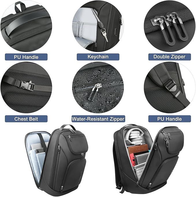 hk Business Smart Backpack for Men Anti-Theft for 17.3 Inch Laptop with USB Charging Port Water-Resistant Large Durable Compact 30L for Travel College Work-Deep Black