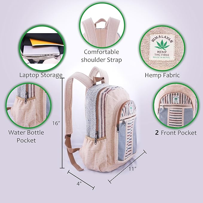 Anitya Hemp Backpack, Multi-Functional Pockets, Eco-Friendly, Unisex, Hiking Daypack, Durable Rucksack (AHLB07)