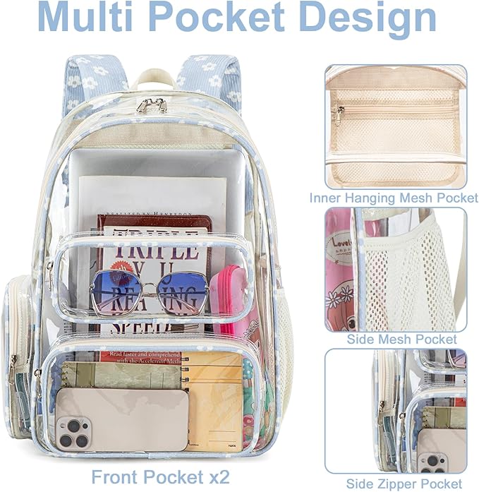 BTOOP Clear Backpack Heavy Duty Transparent Backpack 17" See Through Bookbag for College Work Festival Security with Padded Strap Large Capacity