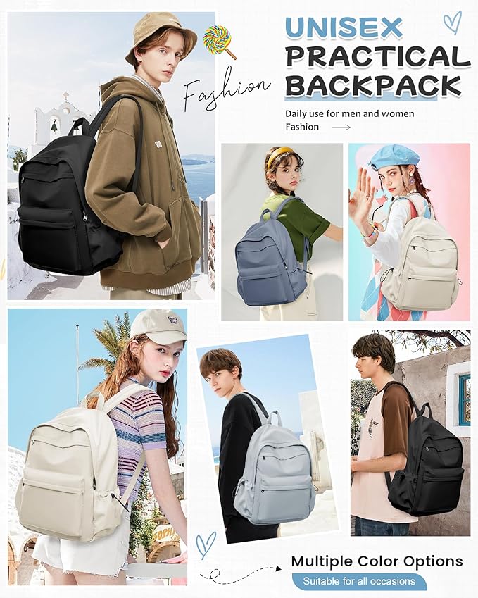 BJLFS Light Blue Backpack for School Women Girls, Waterproof Bookbag Cute High School Backpacks for Men Teen Boys, Lightweight Travel College Backpack Mochilas Escolares para Casual Daypack Rucksack