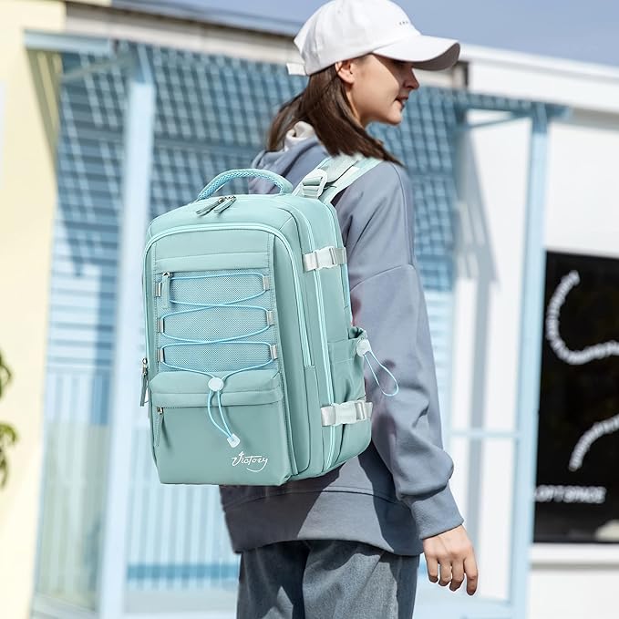 Travel Backpack for Women Men 15.6 Inch Laptop Backpacks with USB Port Carry on Bag Airline Approved Large College School Bookbags Waterproof Work Business Sport Rucksack Casual Daypack (Green)