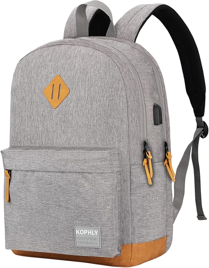 SUPACOOL Lightweight Laptop Backpack with USB Charging Port for Men and Women, Double Layers Backpack for College, Work, Travel, Casual(Light Grey)