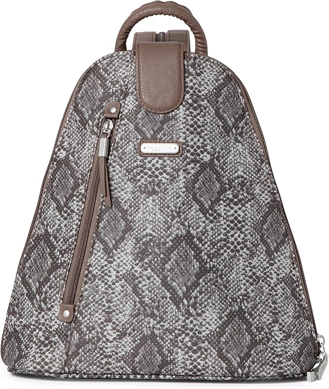 Baggallini Backpack Metro with RFID Phone Wristlet, Tan Python