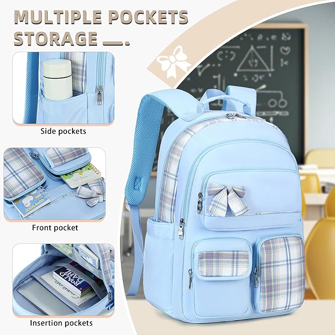 Backpack for Girls,School Backpacks for Teen,Cute College Bags for Women Students Large Bookbag 15.6 Inch Laptop Bag Back Pack Kids Kindergarten Elementary Casual Travel Daypacks Blue