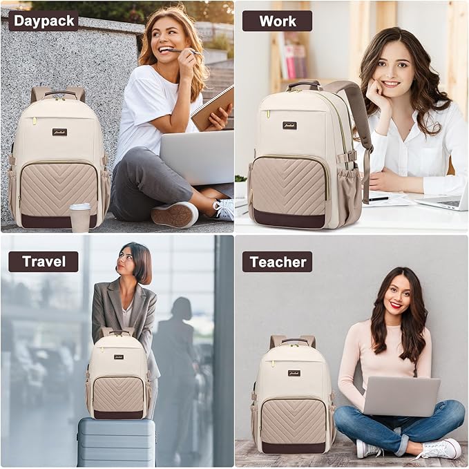 Laptop Backpack for Women Bookbag: 15.6 inch Work Backpacks with Pouch Pocket for Large Capacity Cup & USB Charger College Book Bag Travel Business Nurse Teacher Bookbags Anti-theft Back Pack