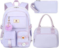 Hidds School Backpack for Teen Girls Women College Laptop Backpacks Girl Cute Bookbag Set with Lunch Box Pencil Case Kids Elementary Middle High Bag 3 Pcs Students Bookbags Set Travel Daypack-Purple