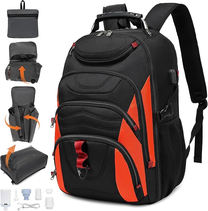 Boavan Vacuum Seal Backpack for Travel with Pump, 55L Large Bag with Zipper‑Off Detachable Vacuum Compression Bag Waterproof Carry On Large Travel Bag for Airline，Bags and Backpack Used Independently