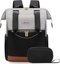 LOVEVOOK Laptop Backpack for Women, 15.6 Inch Work Laptop Bag with USB Port, Fashion Teacher Nurse Backpack Purse, Waterproof Travel Computer Backpack with Organizer Bag, 2PCS, Grey-Black