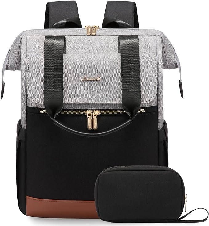 LOVEVOOK Laptop Backpack for Women, 15.6 Inch Work Laptop Bag with USB Port, Fashion Teacher Nurse Backpack Purse, Waterproof Travel Computer Backpack with Organizer Bag, 2PCS, Grey-Black