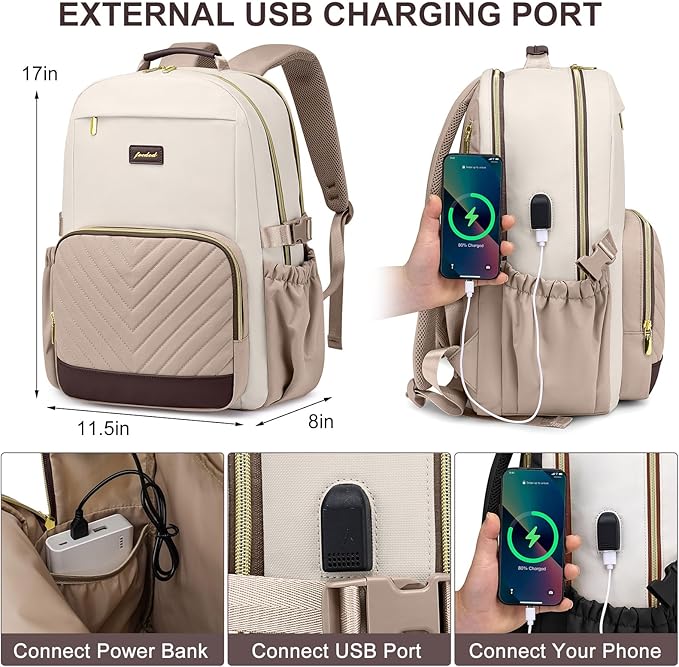 Laptop Backpack for Women Bookbag: 15.6 inch Work Backpacks with Pouch Pocket for Large Capacity Cup & USB Charger College Book Bag Travel Business Nurse Teacher Bookbags Anti-theft Back Pack