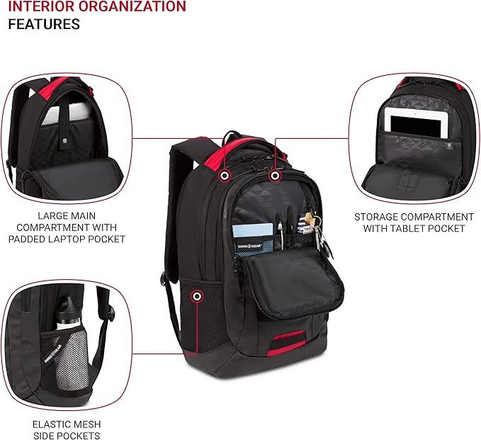 SWISSGEAR Cecil 18-Inch Laptop Backpack Fits 16-Inch Laptop, Travel Daypack with Organizer Pockets, Water Bottle Holders & Padded Straps – Camo Noir